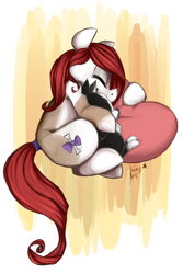 Size: 1288x1928 | Tagged: safe, artist:tamyarts, oc, oc only, oc:scarlet trick, dog, earth pony, pony, heart pillow, hug, pillow