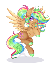 Size: 1024x1195 | Tagged: safe, artist:pvrii, oc, oc only, oc:hibiscus mist, pegasus, pony, ear piercing, earring, female, flying, jewelry, looking at you, mare, multicolored hair, piercing, simple background, smiling, solo, spread wings, transparent background, wings