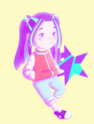 Size: 680x900 | Tagged: safe, artist:amazingpuffhair, aria blaze, equestria girls, rainbow rocks, blushing, chibi, clothes, colored pupils, converse, cute, female, hands in pockets, jacket, looking at you, pants, pigtails, shoes, sneakers, solo