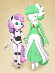 Size: 900x1200 | Tagged: safe, artist:jdan-s, coco pommel, sweetie belle, sweetie bot, anthro, robot, friendship is witchcraft, clothes, cocobetes, cosplay, costume, cute, diasweetes, gardevoir, nightmare night, pokémon