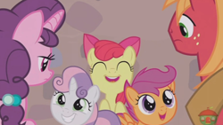 Size: 1920x1080 | Tagged: safe, screencap, apple bloom, big macintosh, scootaloo, sugar belle, sweetie belle, earth pony, pony, hard to say anything, cutie mark crusaders, implied sugarmac, male, shipper on deck, stallion