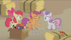 Size: 1920x1080 | Tagged: safe, screencap, apple bloom, scootaloo, sweetie belle, pony, hard to say anything, becky wangberg, credits, cutie mark crusaders