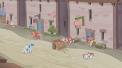 Size: 1236x694 | Tagged: safe, screencap, apple bloom, big macintosh, double diamond, feather bangs, party favor, scootaloo, sugar belle, sweetie belle, earth pony, pony, hard to say anything, cutie mark crusaders, male, our town, stallion