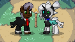 Size: 1176x661 | Tagged: safe, screencap, oc, oc only, oc:31st of recon, oc:steelworth highcastle, changeling, bride, clothes, dress, groom, marriage, pony town, suit, wedding, wedding dress