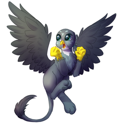 Size: 2000x2000 | Tagged: safe, artist:peachmayflower, gabby, griffon, flying, paws, simple background, solo