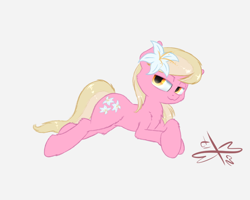 Size: 750x600 | Tagged: safe, artist:malwinters, lily, lily valley, pony, lidded eyes, prone, simple background, solo