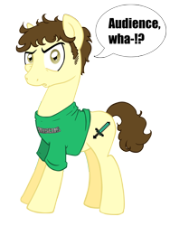 Size: 2500x3333 | Tagged: safe, artist:nicolasnsane, artist:peachpalette, edit, pony, .psd available, crossover, dialogue, minecraft, ponified, request, simple background, speech bubble, sword, tobuscus, toby turner, trace, transparent background, weapon, youtube, youtuber