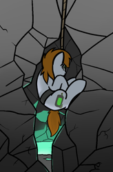 Size: 576x877 | Tagged: safe, artist:neuro, oc, oc only, oc:littlepip, pony, unicorn, fallout equestria, cave, female, glow, mare, rope, solo, spelunking