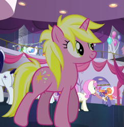 Size: 595x613 | Tagged: safe, screencap, frazzle rock, moonlight raven, north point, sunshine smiles, twinkleshine, pony, unicorn, canterlot boutique, background pony, female, mare, solo focus