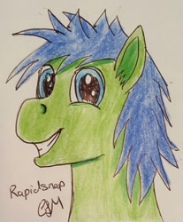 Size: 1379x1665 | Tagged: safe, artist:rapidsnap, oc, oc only, oc:rapidsnap, bust, happy, looking at you, smiling, solo, traditional art