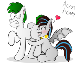 Size: 3500x3000 | Tagged: safe, artist:aarondrawsarts, oc, oc only, oc:bing, oc:breezy, bat pony, earth pony, pony, bingzy, biting, blushing, butt bite, butthug, couple, eyes closed, gritted teeth, heart, hug, kuledud3, literal butthurt, ouch, pain, plot, raised hoof, shipping, shrunken pupils, simple background, sitting, spread wings, transparent background, wings