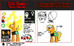 Size: 1280x803 | Tagged: safe, artist:askchilipepper, artist:sozdatelniza, oc, oc only, oc:chili pepper, oc:downgrade chili pepper, female, reference sheet, solo