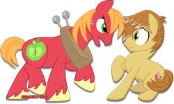 Size: 1600x961 | Tagged: safe, artist:jucamovi1992, big macintosh, feather bangs, pony, hard to say anything, confrontation, duo, looking at each other, male, simple background, stallion, transparent background