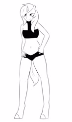 Size: 2159x3670 | Tagged: safe, artist:nero9, oc, oc only, oc:rockyrose, anthro, unguligrade anthro, unicorn, bikini, clothes, female, hand on hip, lineart, monochrome, sketch, solo, swimsuit