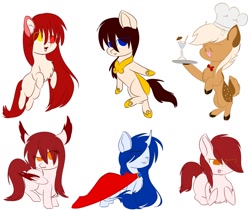 Size: 1024x860 | Tagged: safe, artist:little-sketches, oc, oc only, bat pony, deer pony, earth pony, original species, pony, unicorn, eye clipping through hair, female, group, looking at you, male, mare, smiling, stallion