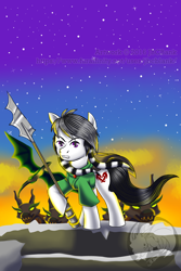 Size: 1000x1500 | Tagged: safe, artist:jbcblanks, oc, oc only, earth pony, pony, timber wolf, soft shading, spear, stars, weapon