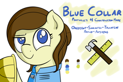 Size: 3000x2000 | Tagged: safe, artist:ashtoneer, oc, oc only, oc:blue collar, earth pony, pony, dreamworks face, female, hard hat, hat, high res, mare, reference sheet, solo