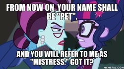 Size: 600x337 | Tagged: safe, edit, edited screencap, screencap, principal abacus cinch, sci-twi, twilight sparkle, equestria girls, friendship games, dirty cinch macros, image macro, meme