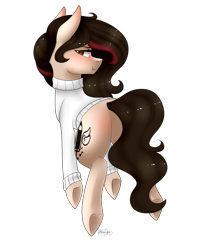 Size: 2162x2557 | Tagged: safe, artist:ohhoneybee, oc, oc only, earth pony, pony, :t, art trade, blushing, clothes, female, high res, mare, plot, simple background, solo, sweater, transparent background