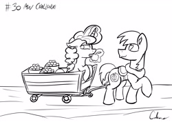 Size: 4960x3507 | Tagged: safe, artist:calena, derpibooru exclusive, big macintosh, sugar belle, earth pony, pony, hard to say anything, 30 minute art challenge, absurd resolution, apple, barrel, carriage, eating, female, food, heart, male, mare, shipping, sketch, stallion, straight, sugarmac