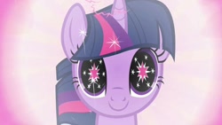 Size: 1280x720 | Tagged: source needed, useless source url, safe, screencap, twilight sparkle, unicorn twilight, pony, unicorn, magical mystery cure, cutie mark, magic, smiling, solo, wingding eyes