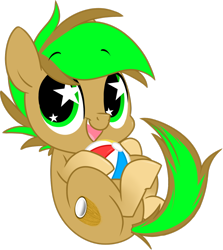 Size: 1024x1147 | Tagged: safe, artist:kellythedrawinguni, oc, oc only, oc:baysick, earth pony, pony, ball, chibi, male, simple background, solo, stallion, starry eyes, transparent background, wingding eyes