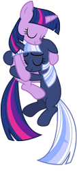 Size: 4602x10176 | Tagged: safe, artist:estories, twilight sparkle, oc, oc:silverlay, pony, unicorn, absurd resolution, eyes closed, female, hug, mare, simple background, transparent background