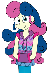 Size: 439x640 | Tagged: safe, artist:rozzertrask, bon bon, sweetie drops, equestria girls, legend of everfree, alternate hairstyle, camp fashion show outfit, clothes, hoodie, looking at you, simple background, smiling, solo, transparent background