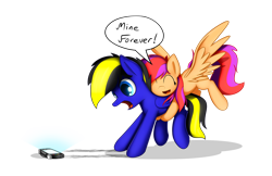 Size: 4596x2987 | Tagged: safe, artist:flamevulture17, oc, oc only, pegasus, pony, absurd resolution, cellphone, commission, eyes closed, female, gift art, hug, male, mare, phone, simple background, smiling, stallion, straight, surprised, transparent background