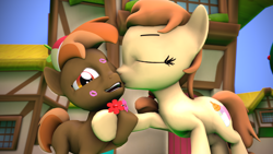 Size: 3840x2160 | Tagged: safe, artist:viranimation, button mash, oc, oc:cream heart, pony, 3d, buttonbetes, cute, female, kiss mark, kisses, kissing, lipstick, mother and child, mother and son, motherly, motherly love, parent and child, source filmmaker