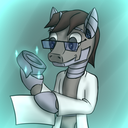 Size: 820x820 | Tagged: safe, artist:panzerhi, oc, oc only, pony, unicorn, blouse, clothes, duct tape, glasses, male, scientist, stallion