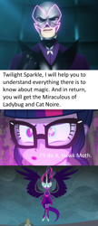 Size: 1538x3567 | Tagged: safe, midnight sparkle, sci-twi, twilight sparkle, equestria girls, friendship games, akumatized, crossover, dialogue, hawk moth, miraculous ladybug