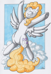 Size: 2295x3340 | Tagged: safe, artist:stormblaze-pegasus, surprise, g1, eyes closed, g1 to g4, generation leap, solo, traditional art