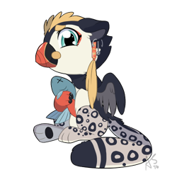 Size: 500x500 | Tagged: safe, artist:curiouskeys, oc, oc only, oc:chumhook, big cat, fish, griffon, puffin, snow leopard, chibi, dead, female, simple background, sitting, solo, transparent background, x eyes