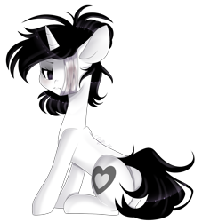 Size: 1480x1628 | Tagged: safe, artist:clefficia, oc, oc only, oc:ink, pony, unicorn, bandage, commission, female, looking back, mare, rear view, sad, simple background, solo, transparent background