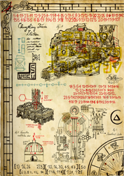 Size: 1240x1754 | Tagged: safe, artist:h-stallionwolf, bill cipher, cave, changeling hive, changeling kingdom, cipher, forest, friendship express, gravity falls, greenhouse, hive, locomotive, traditional art, train, train station