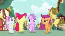 Size: 1280x720 | Tagged: safe, screencap, apple bloom, diamond tiara, scootaloo, sweetie belle, pony, crusaders of the lost mark, cutie mark crusaders, light of your cutie mark