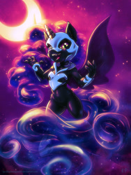 Size: 1500x2000 | Tagged: safe, artist:kp-shadowsquirrel, nightmare moon, alicorn, anthro, unguligrade anthro, armpits, barbie doll anatomy, looking at you, moon, open mouth, solo