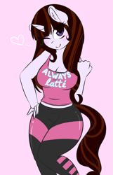 Size: 1233x1920 | Tagged: safe, artist:wickedsilly, oc, oc only, oc:starfishkitty, anthro, unicorn, anthro oc, breasts, cleavage, clothes, female, midriff, one eye closed, smiling, solo, tanktop, wink