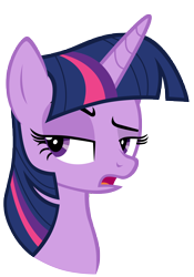 Size: 7000x10000 | Tagged: safe, artist:tardifice, twilight sparkle, twilight sparkle (alicorn), alicorn, pony, unicorn, no second prances, absurd resolution, bust, female, lidded eyes, looking sideways, mare, open mouth, portrait, raised eyebrow, simple background, solo, transparent background, vector