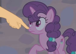 Size: 1295x920 | Tagged: safe, edit, edited screencap, screencap, sugar belle, pony, hard to say anything, boop, boop edit, finger, hand