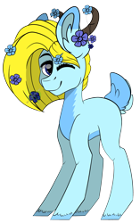 Size: 2777x4424 | Tagged: safe, artist:hellishprogrammer, oc, oc only, deer pony, original species, absurd resolution, flower, flower in hair, high res, horns, male, simple background, solo, transparent background