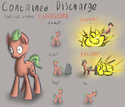 Size: 2643x2271 | Tagged: safe, artist:panzerhi, oc, oc only, oc:contained discharge, earth pony, pony, explosion, male, simple background, solo, stallion, wat