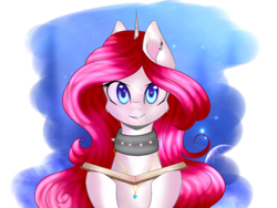 Size: 400x300 | Tagged: safe, artist:doux-ameri, oc, oc only, pony, unicorn, base used, book, choker, female, mare, reading, simple background, solo, spiked choker, transparent background