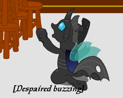 Size: 456x363 | Tagged: safe, artist:hakar-kerarmor, edit, changeling, ask four inept guardponies, cropped, descriptive noise, reaction image, sad, solo