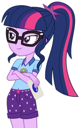 Size: 1766x2856 | Tagged: safe, artist:sketchmcreations, sci-twi, twilight sparkle, equestria girls, legend of everfree, card, crossed arms, sassy, simple background, smug, solo, transparent background, vector