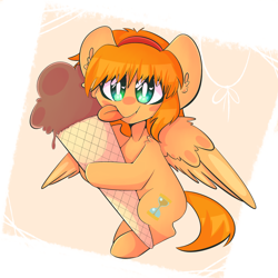 Size: 3000x3000 | Tagged: safe, artist:nyanxleb, oc, oc only, pegasus, pony, female, food, hairband, ice cream, ice cream cone, licking, solo, tongue out, ych result