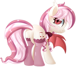 Size: 2000x1753 | Tagged: safe, artist:sugguk, oc, oc only, oc:scarlet dream, bat pony, pony, bow, clothes, featureless crotch, hair bow, plot, solo, stockings