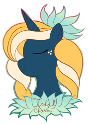 Size: 1568x2213 | Tagged: safe, artist:silversthreads, oc, oc only, oc:tidal charm, original species, unicorn, aqua pony, bust, female, filly, flower, flower in hair, simple background, solo, transparent background