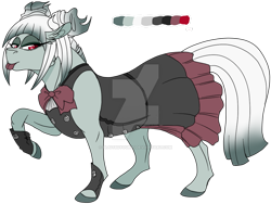 Size: 900x675 | Tagged: safe, artist:bijutsuyoukai, photo finish, oc, oc:granite pie, earth pony, pony, clothes, dress, female, magical lesbian spawn, mare, offspring, parent:marble pie, parents:marblefinish, raised hoof, simple background, skirt, solo, transparent background, watermark